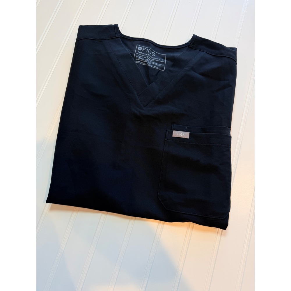 FIGS Leon Technical Collection Scrub Top Mens Small Black V-Neck Chest Pocket